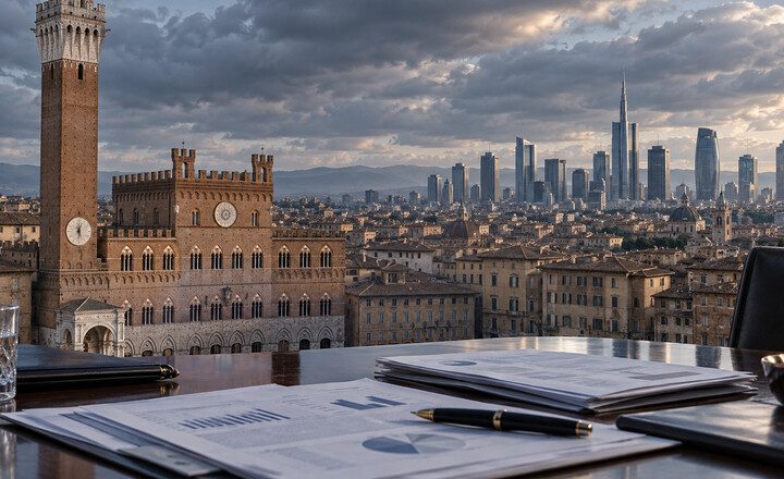 Arquitectura bancaria italiana y documentos de una junta de accionistas