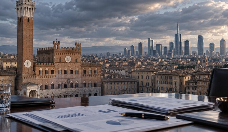 Arquitectura bancaria italiana y documentos de una junta de accionistas