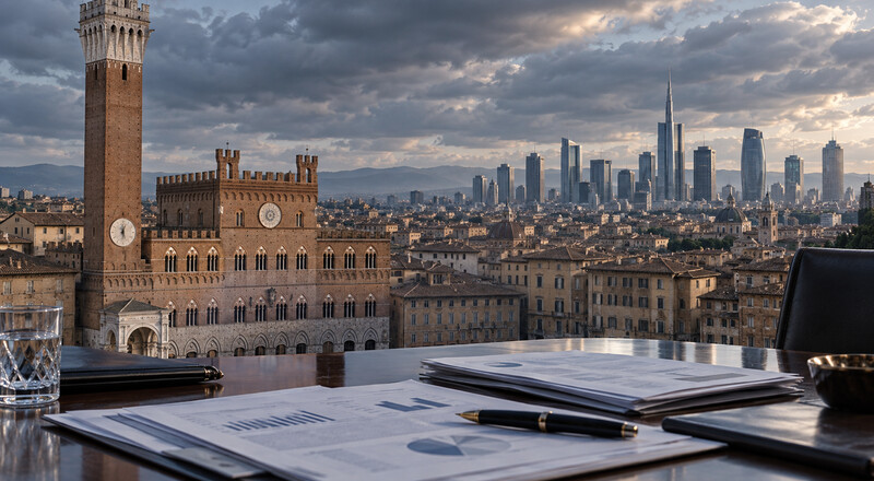 Arquitectura bancaria italiana y documentos de una junta de accionistas