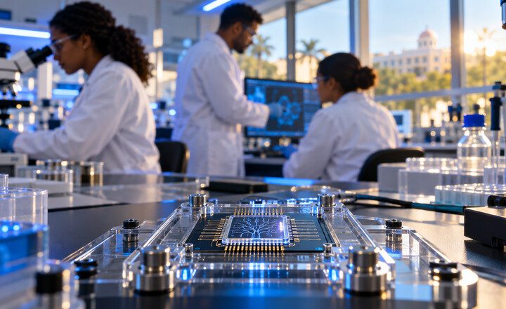 Microchip biomédico en un laboratorio universitario dominicano