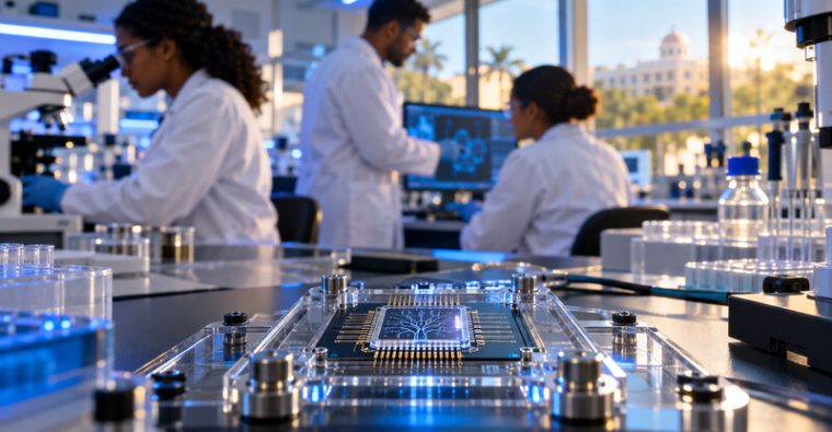 Microchip biomédico en un laboratorio universitario dominicano