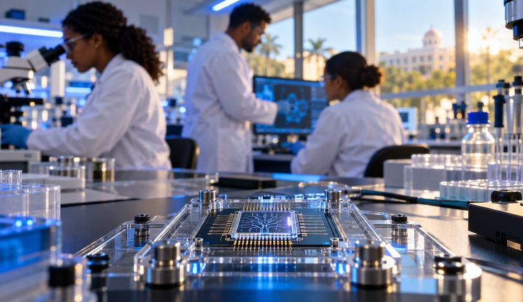 Microchip biomédico en un laboratorio universitario dominicano