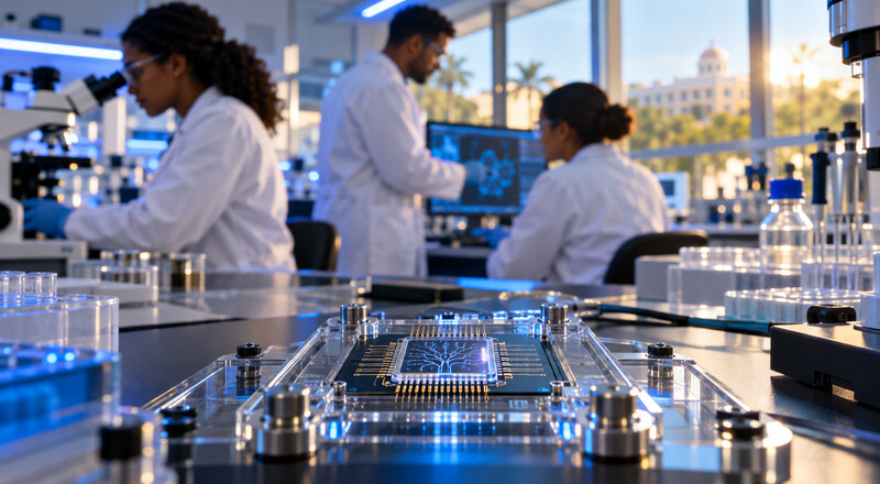 Microchip biomédico en un laboratorio universitario dominicano